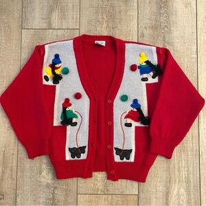Vintage Pretty Me Red Pom-Pom Braided Hair Dogs Cardigan Sweater Girls Size 5